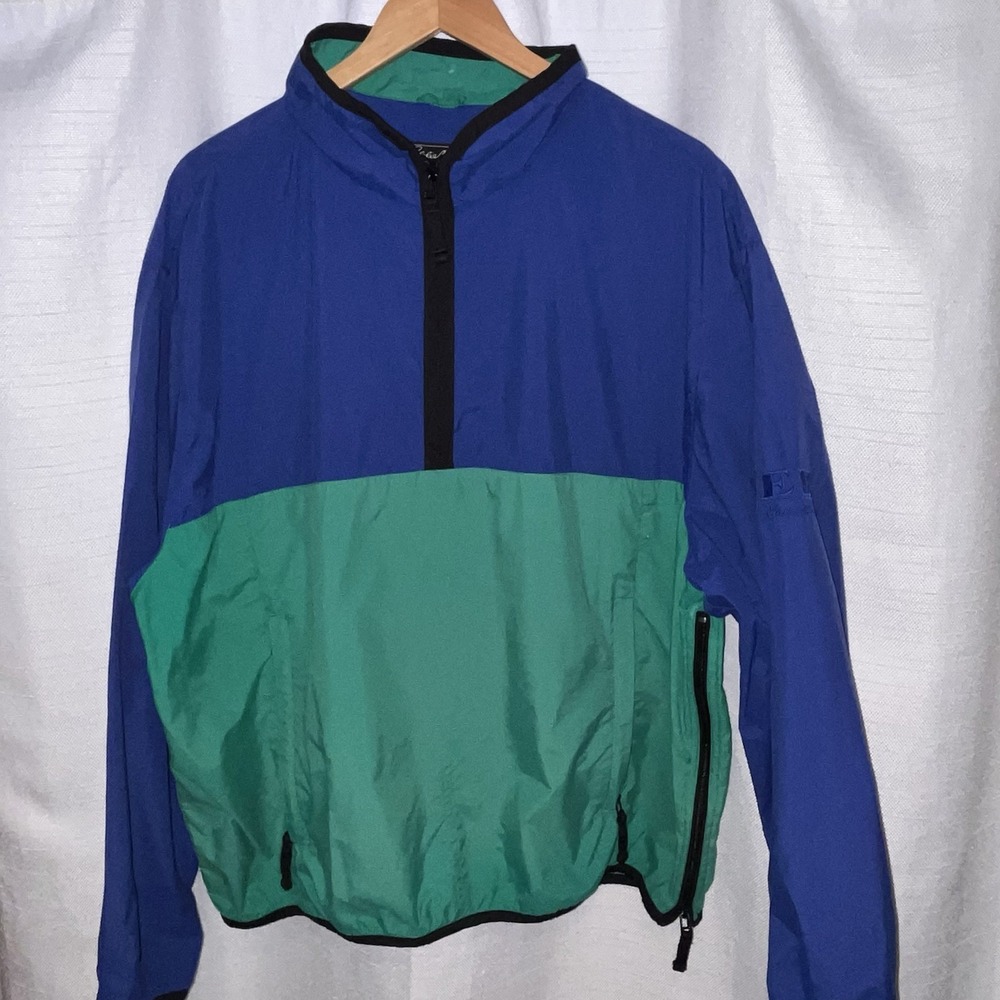 VTG Eddie Bauer Blue Green 1/4 Zip Windbreaker Jacket Mens L Nylon Outdoor